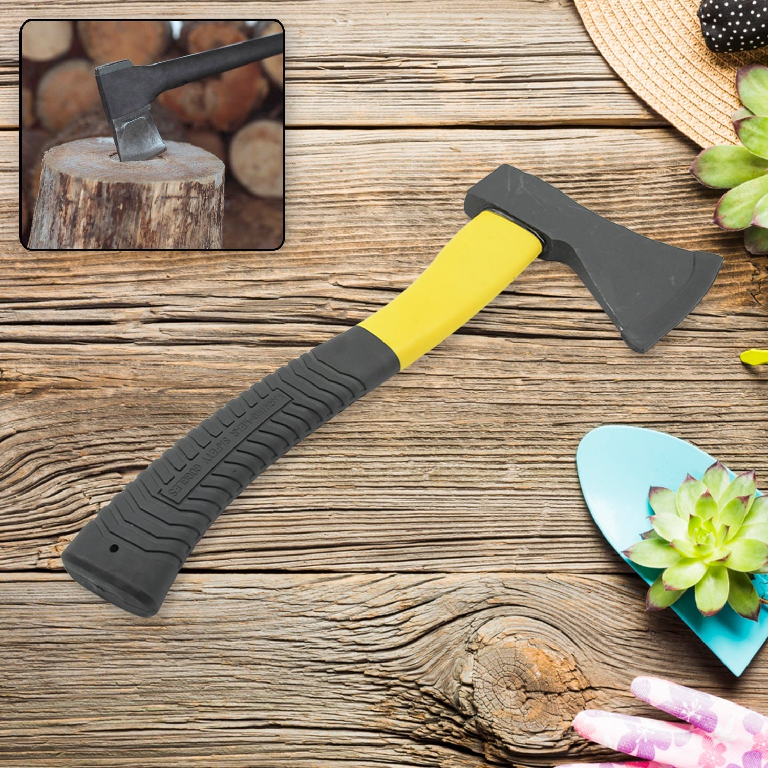 7413 Gardening Tools Hatchet Axe Fiberglass Body Rubberized Handle Wood Cutting Axe, Camping Axe, Safety Axe, Pick Axe (972 Gm) 7413 Gardening Tools Hatchet Axe Fiberglass Body Rubberized Handle Wood Cutting Axe, Camping Axe, Safety Axe, Pick Axe (972 Gm)